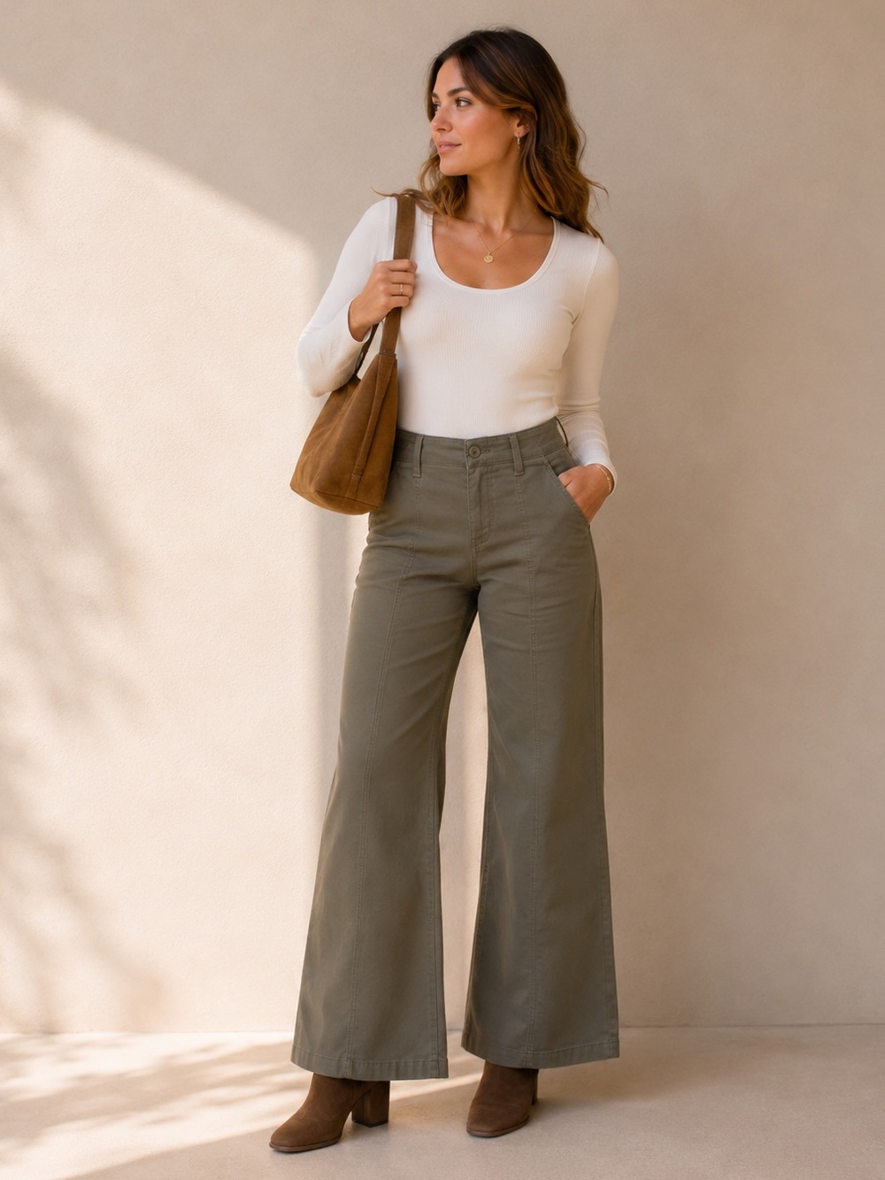 1822 DENIM Twill Wide Leg Pants